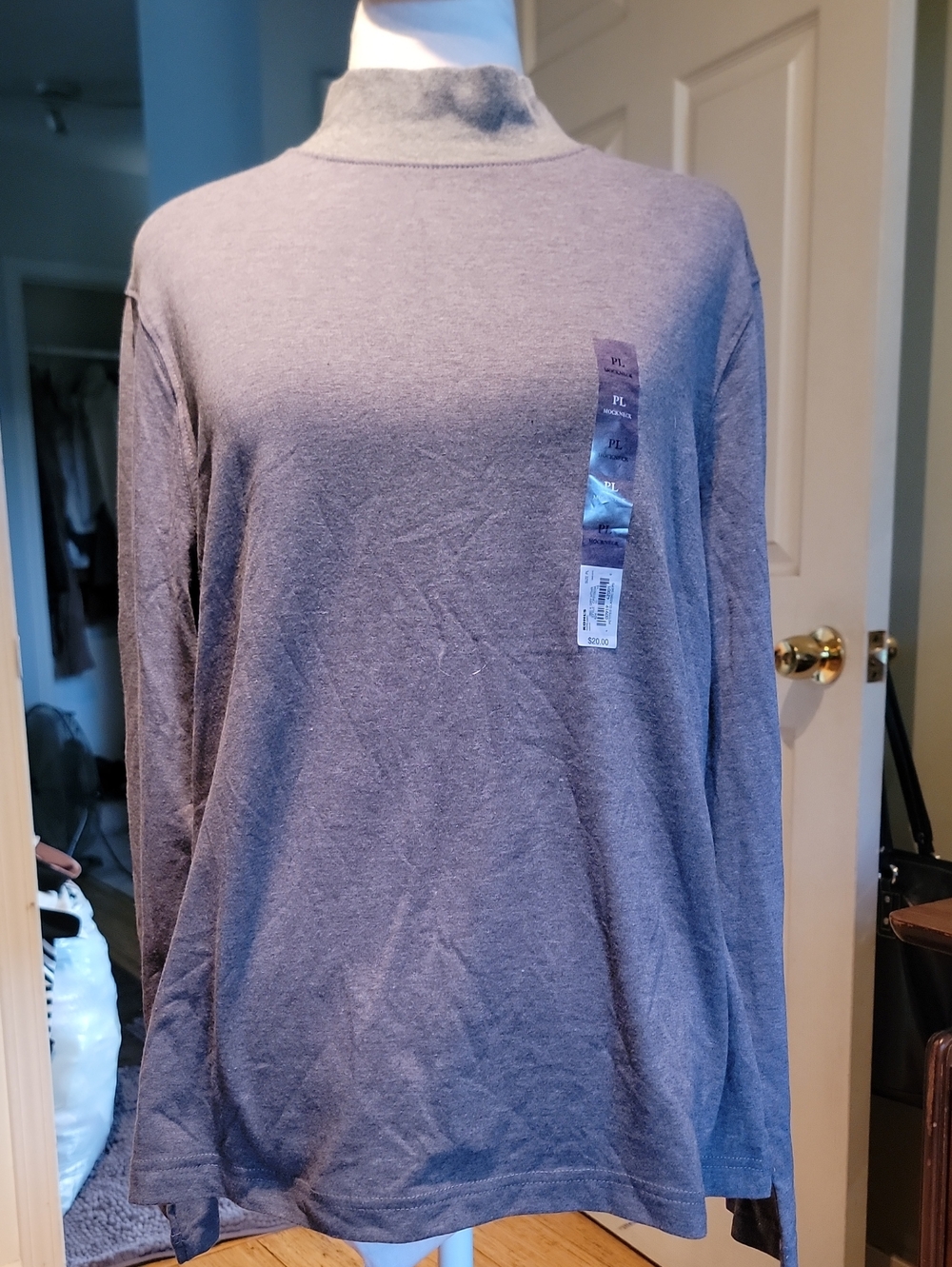 Long-Sleeve Mock Neck Sweater in Heather Gray - Picture 1 of 7